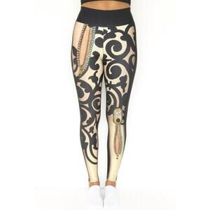 IPNG Baroque Print Leggings Jewel Zipper Graphic High Waist